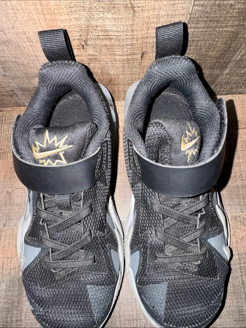 Nike Kids Black and Gold Basketball Sneakers with Strap-size 12